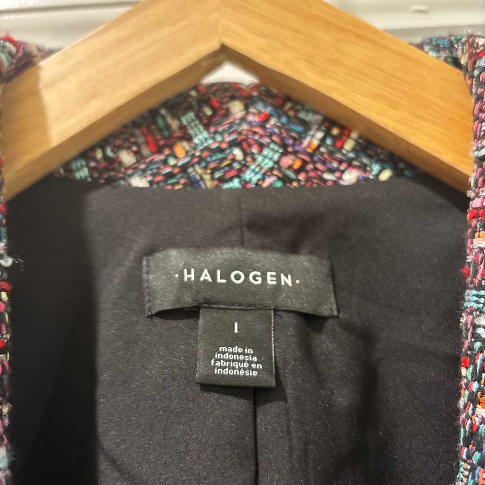 Halogen Black Multicolor Tweed Shawl Collar Fringed Jacket Blazer NWT Size Large - Picture 4 of 5